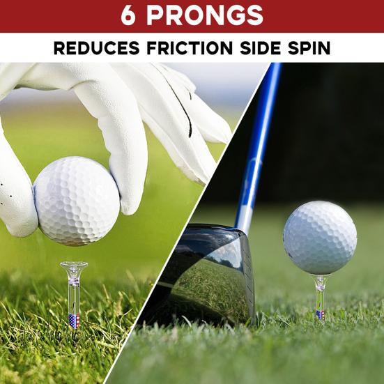 20 Stück Golf-Tees, unzerbrechlich, reduzieren Reibung, Kunststoff, 83 mm, Aufdruck mit amerikanischer Nationalflagge, transparent, wiederverwendbar, Side-Spin, langes Golf-Zubehör