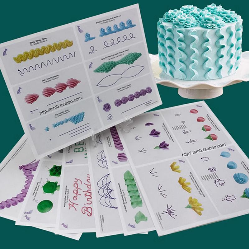 27Pcs/14Sheets Cake Icing Piping Diy Practice Drawing Board Template Paper Decor Practice Template Paste Fondant Decorating