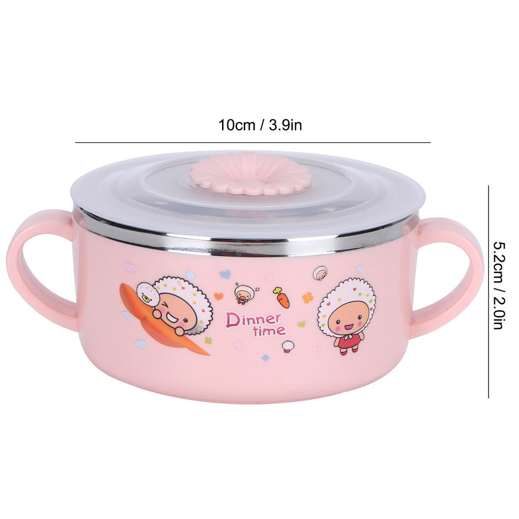 Baby Children Bowl Cartoon 304 Stainless Steel Rice Feeding Bowl with Lid Tableware