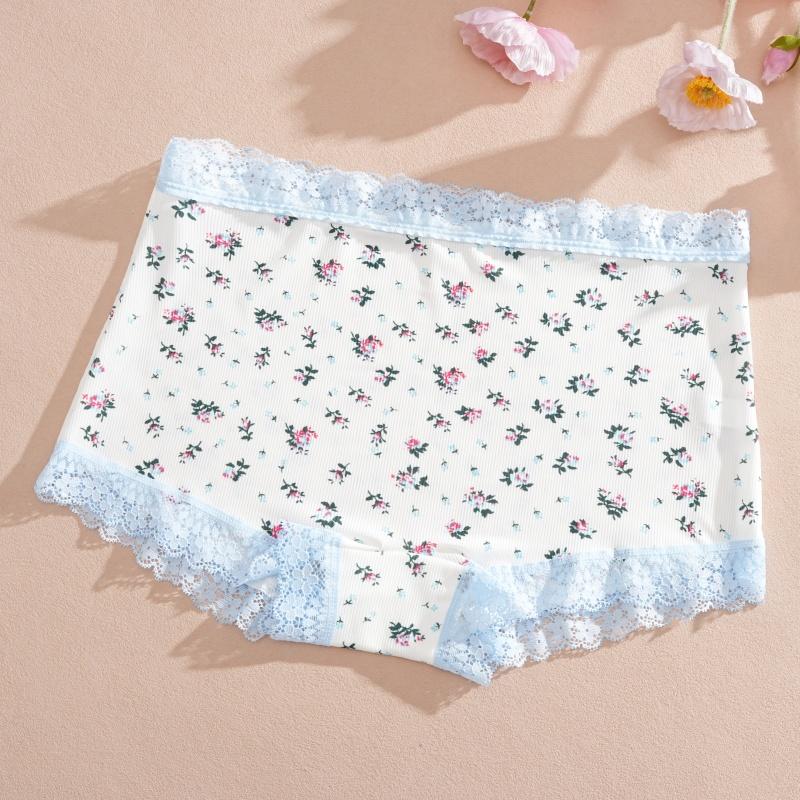 Women's Boxers Panties Cute Blossom Printed Ladies Panties Lace Underwear Seamless Panties Casual Solid Underwear S-XL