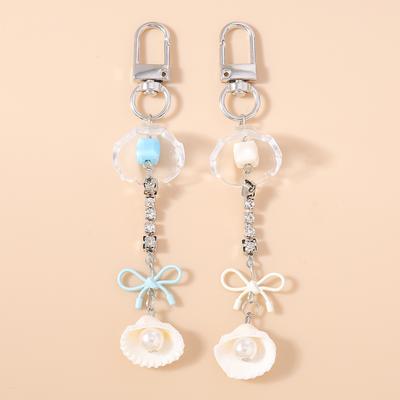 Cute Shell Jellyfish Keychain Women Girls Pearl Bowknot Key Ring Pendants for Handbag Decor Handmade Key Chain Gifts