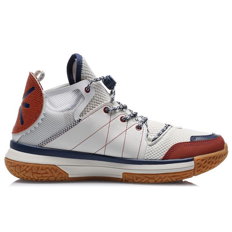 Li Ning Wowls Cushioning Rebound Mid top Basketball Shoes Men's White Umber ABBQ007-1