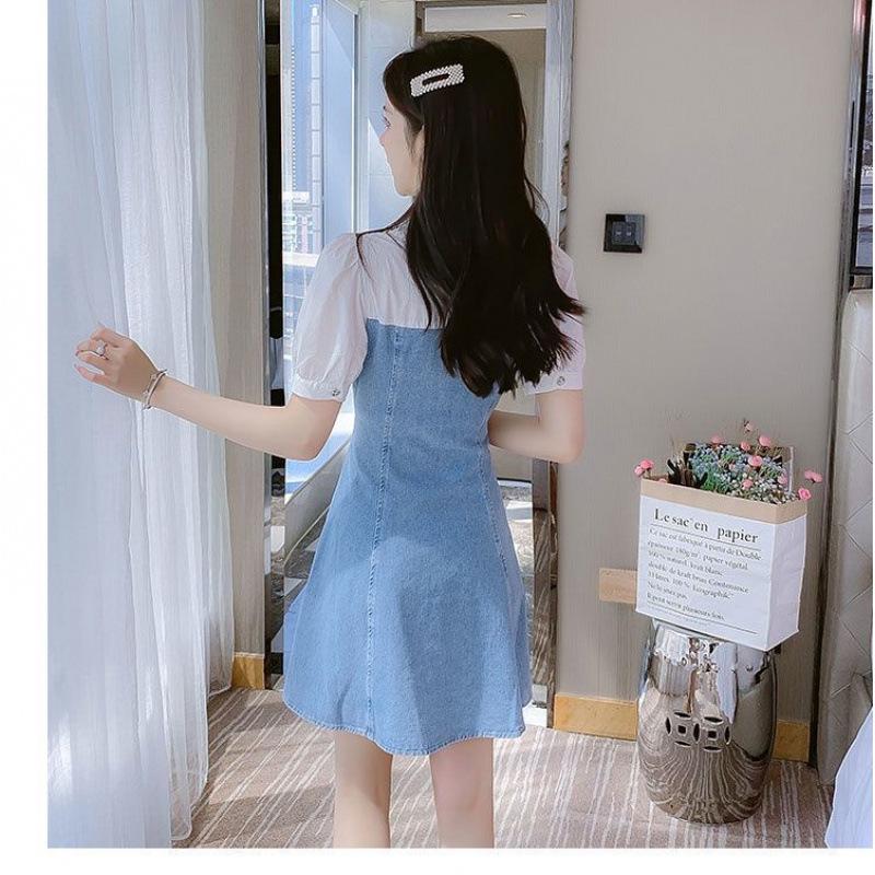 

Plus Size Waist-Cinching Denim Dress: Age-Reducing, Slimming, Two-Piece Look L (105-115 lbs)