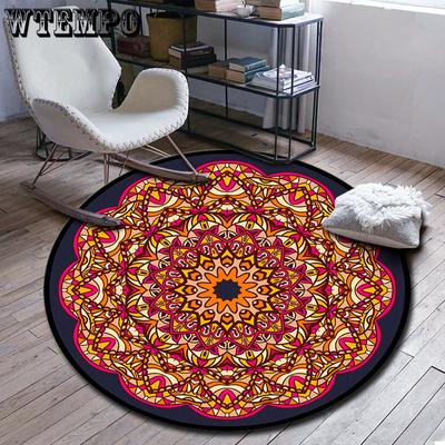 Ethnic Style Carpet Floor Mat Living Room Coffee Table Printed Floor Mat Bedroom Study Circular Carpet Computer Chair Mat