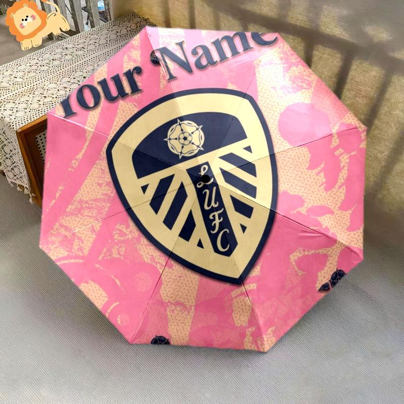 1 PC Automatic Folding Umbrella - Leeds United Custom Name Pattern, Portable & Foldable Design with 8 Ribs, Christmas Birthday Gifts