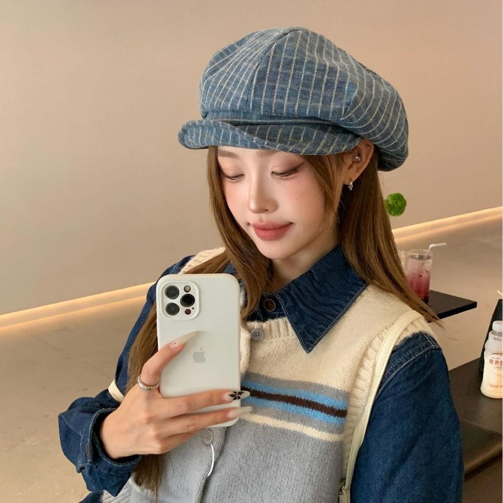 Fashion retro plaid literary temperament breathable octagonal hat outdoor travel comfortable versatile cap