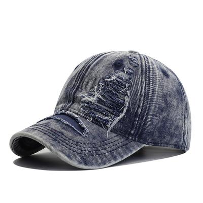 Neue zerrissene Denim-Baseballkappe, alt gewaschen, Kinder Streetwear-Trend, Retro, vielseitig, Paar-Kappe