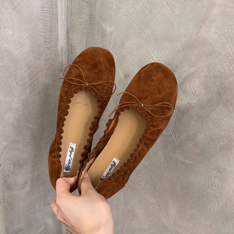 Fashion SUOJIALUN Autumn New Brand Women Flat Shoes Fashion Round Toe Pleated Shallow Slip On Boat Shoes Soft Flat Heel Single Shoes