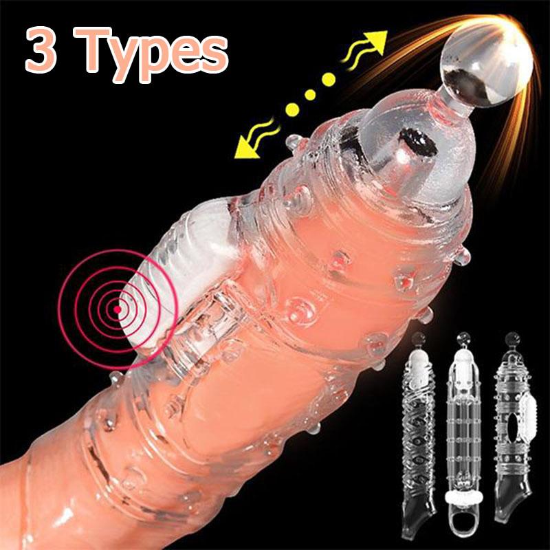 Highly Elastic Crystal Condom Reusable Penis Extender Sleeve Delay Ejaculation Penis Enlargement Intimate Goods Sex Toys for Men