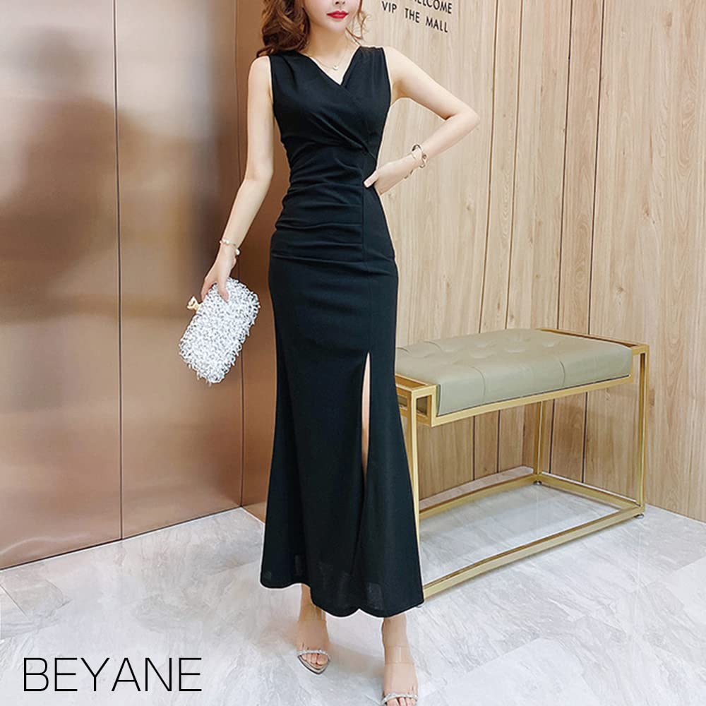 BEYANE Mermaid Slit Long Cabaret Stretch Casual Work Midi Ladies Lined Cabaret Long Maxi Corset Halter V-Neck Dress, Women's Dress, Dress, Club,