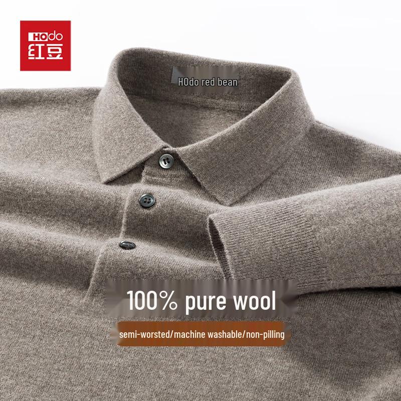 Hodo Men's 100% Pure Wool Machine Washable Polo Sweater
