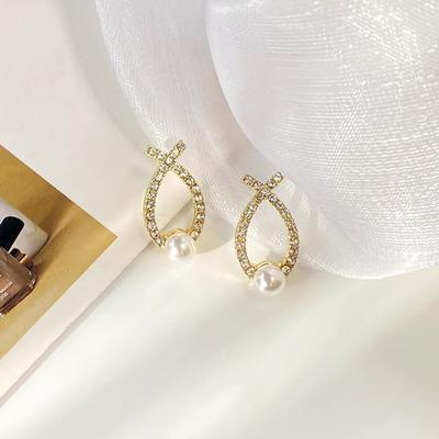 Silver Needle Pearl Freshwater Earrings, Earrings Chain, Cubic Fish