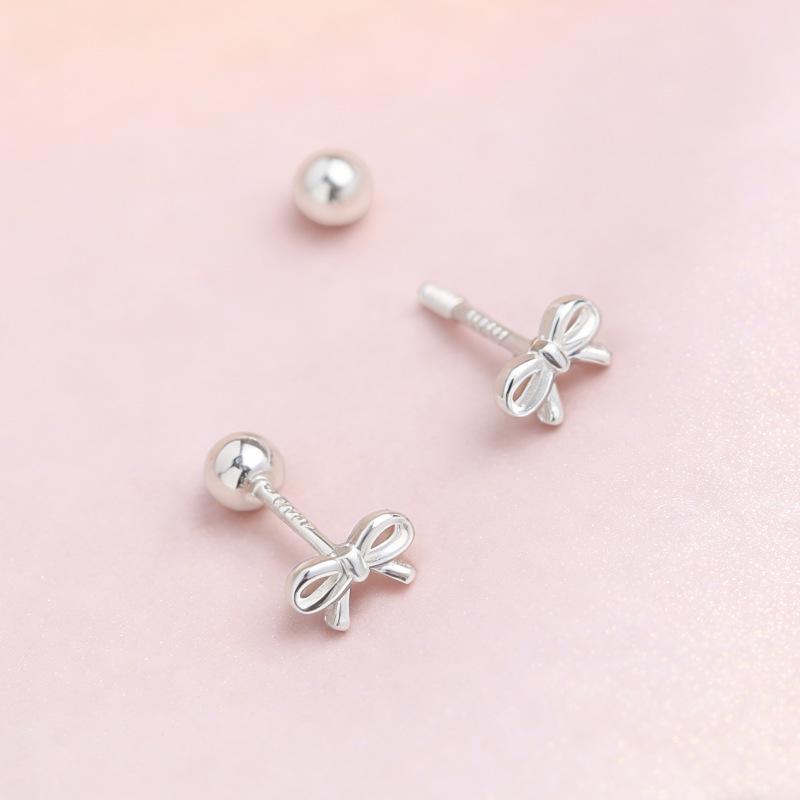 Trendy Bow Screw Stud Earrings: Petite, Elegant, and Charming for Women