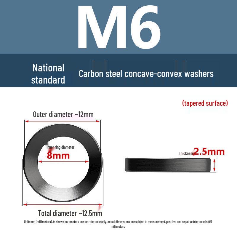 Yigu Blackened Carbon Steel Concave-Convex Washers M6-M24, Tapered Conical Bowl-Shaped Screw Washers M8-M10