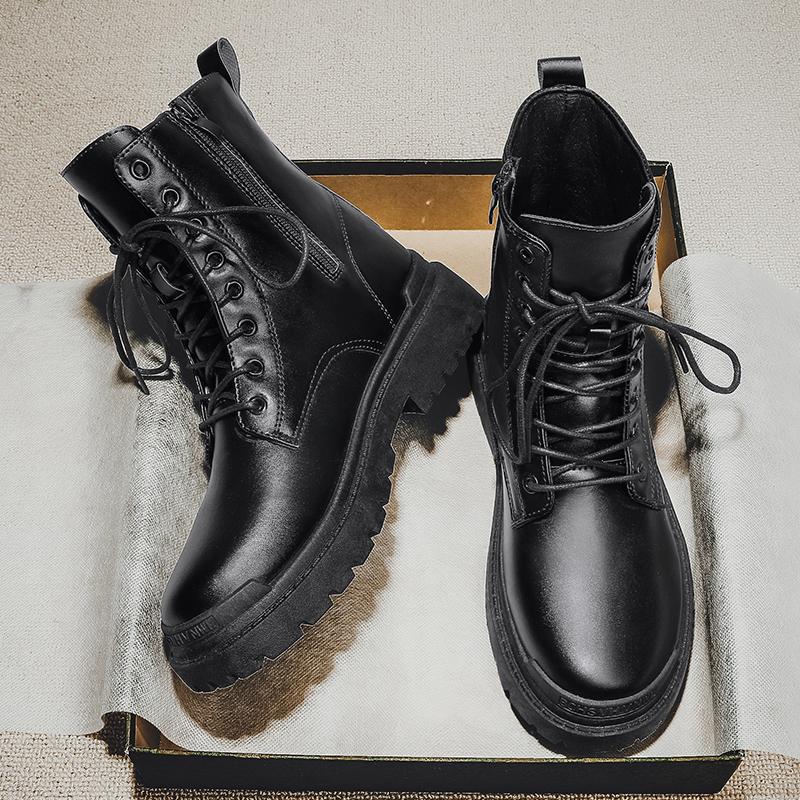 Autumn and Winter British Martin Boots Trendy High-top Leather Boots Snow Velvet Thermal Cotton Shoes
