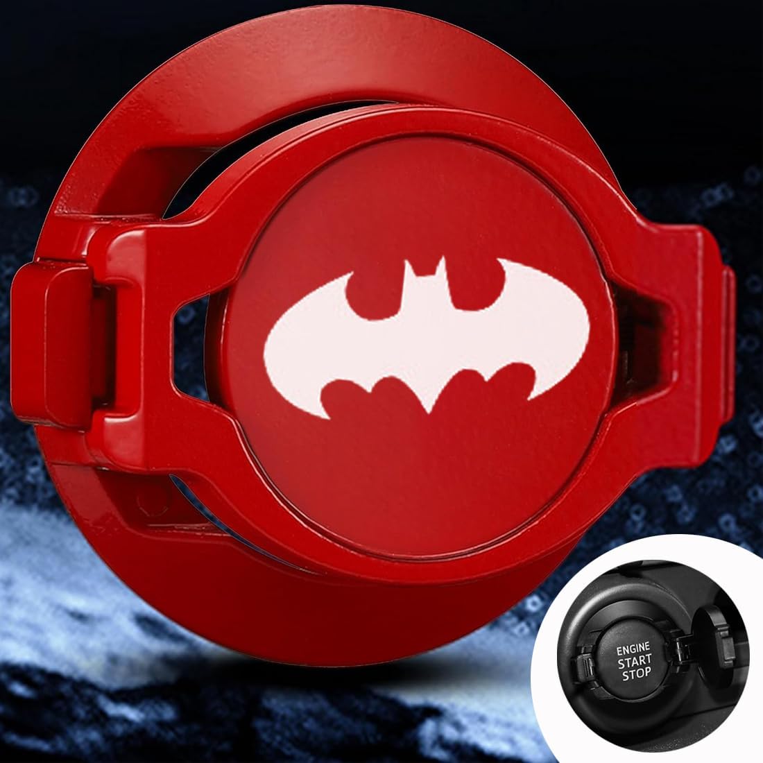 Push Start Button Cover,Car Engine Push to Start Accessories,Car Ignition Button Cover,Car Engine Start Stop Button Cover Decorative,Flip-Top Press-Red-Bat