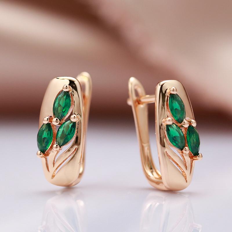 Kinel Green Leaf Zircon Vintage kvinners øredobber med rosa gullfarge