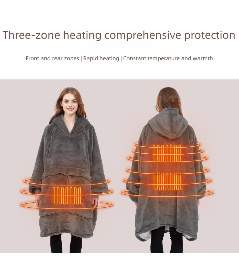 USB Three-Zone Heated Hooded Blanket – Thick, Wearable, Large Size, European & American Style