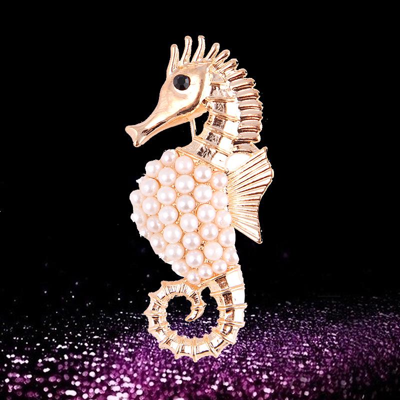 Korean-Style Fashion Seahorse Pearl Brooch - Women's Accessory