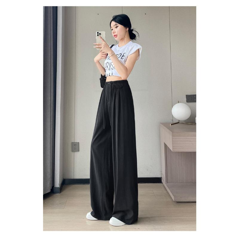 

Летние Новые Брюки широкого покроя Женские С высокой талией Тонкие Драпирующиеся и Тонкие Повседневные Брюки в пол 2XL