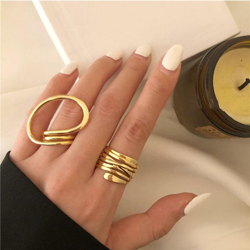 15-Piece Eco-Friendly Gold Lava Line Water Drop Ring Set