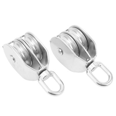 2Pcs Lifting Double Pulley Block Heavy Duty Stainless Steel Roller M50 Wire Rope Crane Hanging 400KG Loading