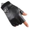 Micro Velvet Lining Finger Faux Men Autumn 1 Pair Riding Gloves Winter Half Black Leather