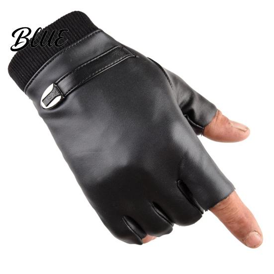 Micro Velvet Lining Finger Faux Men Autumn 1 Pair Riding Gloves Winter Half Black Leather