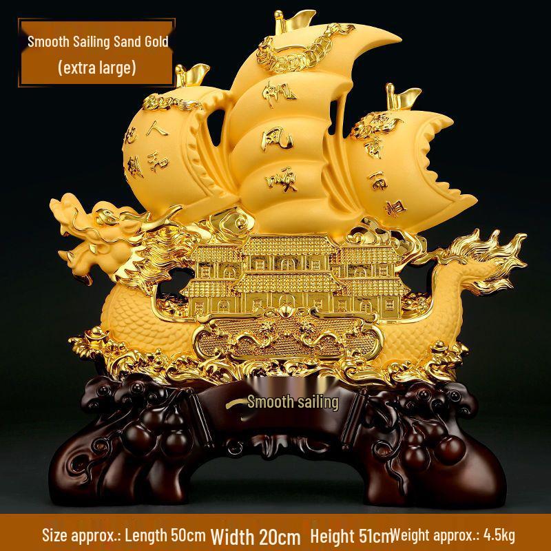 Large Gold Sailboat Ornament for Living Room, Entryway, or Office - Attract Wealth & Ideal for Housewarming or Opening Gifts