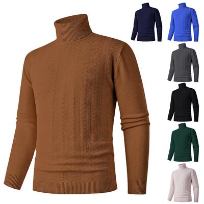 Men's Casual Solid-color High-collar Knitted Sweater, Men's Warm Base Knitted Pullover Sweater