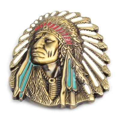 Vintage American Native Indian Chief Feather Western Badge Alloy Belt Buckle