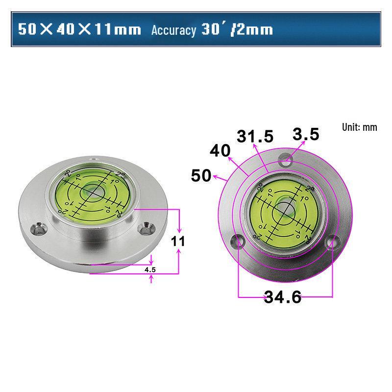 HACCURY Round Metal Spirit Level with Base Mounting Holes