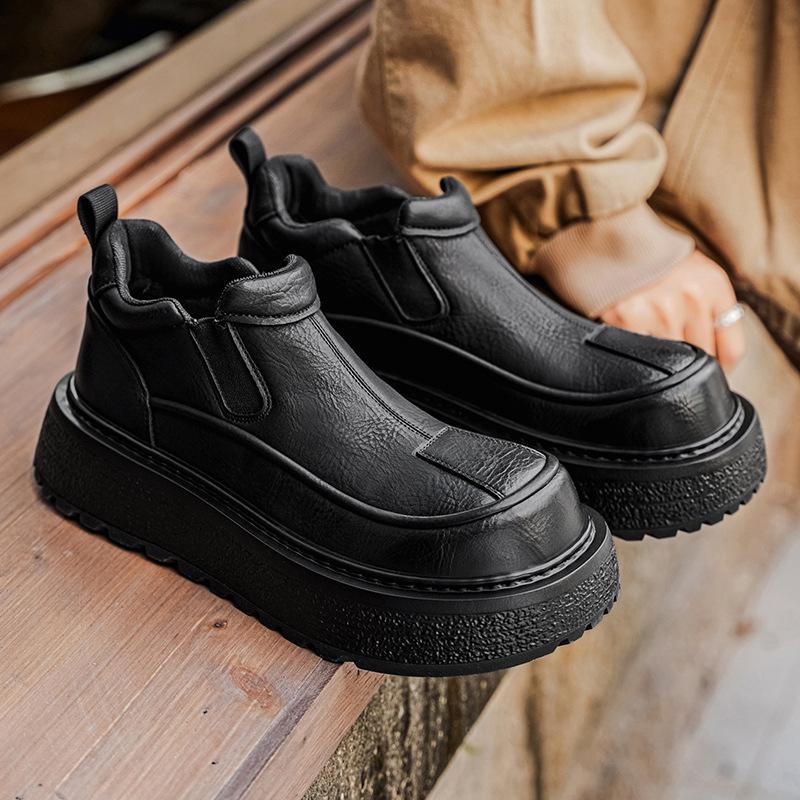 Men's Slip-On Retro Leather Casual Shoes Thick Sole Fashion Ankle Boots Comfortable Daily Wear Footwear
