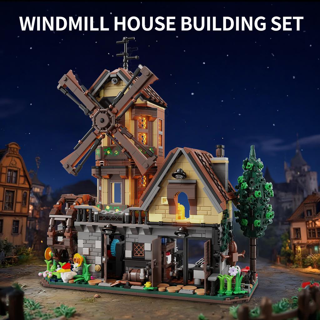Non-Toxic 1436Pcs Brown Farm Hut Model Building Blocks Toy Farm House Puzzle Bricks Sets Educational Toys Desktop Ornament Gifts