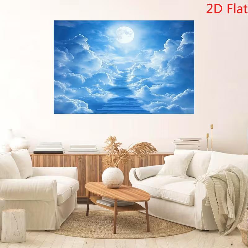 2D Heaven Stairway Backdrop Cloud Moon Sky Photography Background Banner