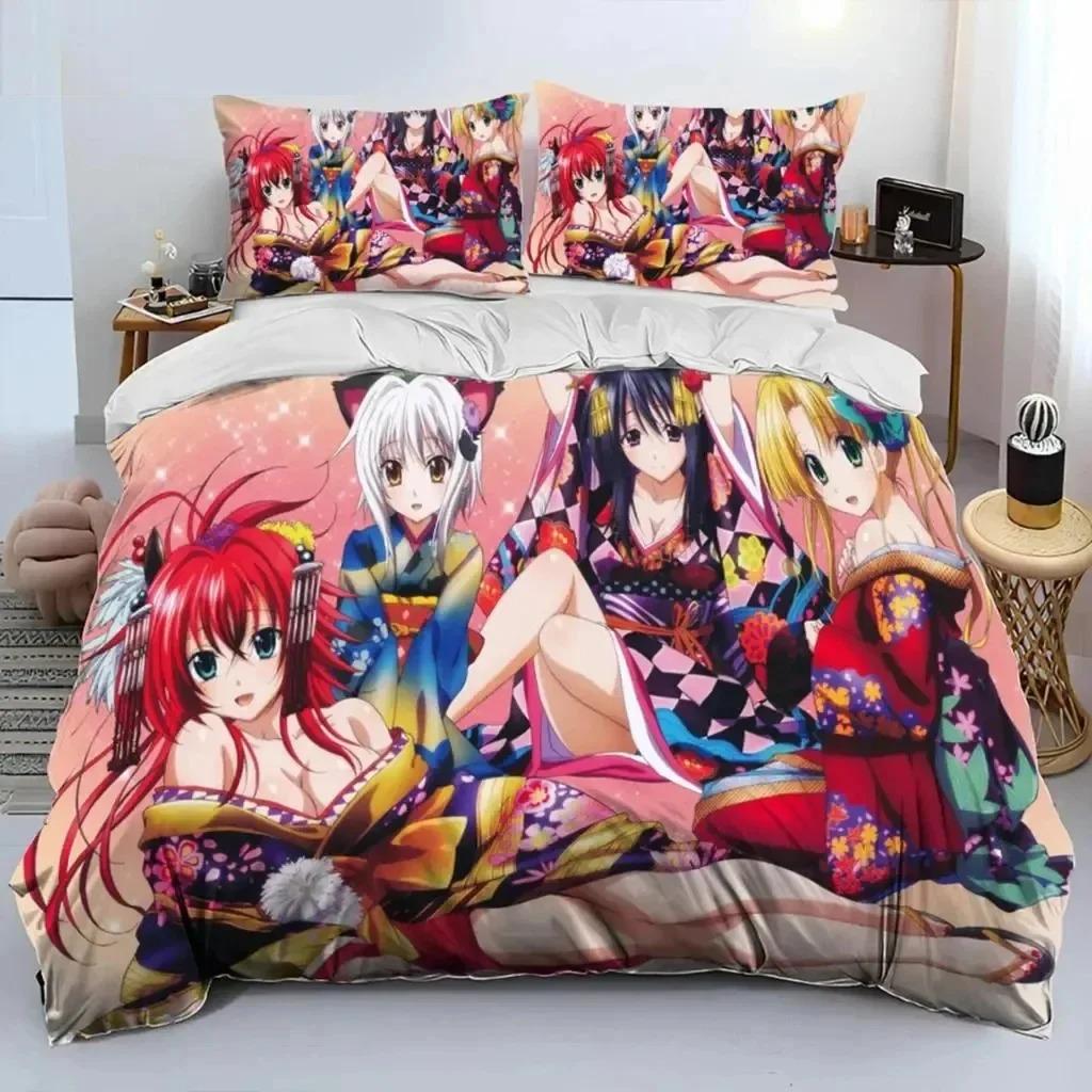 Anime High School DxD Sexy Rias Ložní souprava Chlapci Dívky Twin Queen Size Povlak na přikrývku Povlak na polštář Postel Děti Dospělí Domácí textil