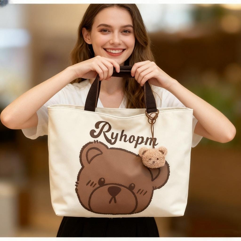 

Japanese cartoon canvas bag women s large-capacity commuter tote bag student class hand-held canvas bag versatile shoulder bag