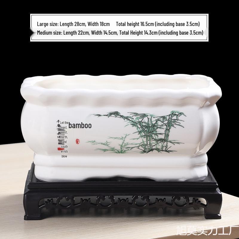 Large Ceramic Rectangular Flower Pot for Indoor Orchids, Succulents & Ficus