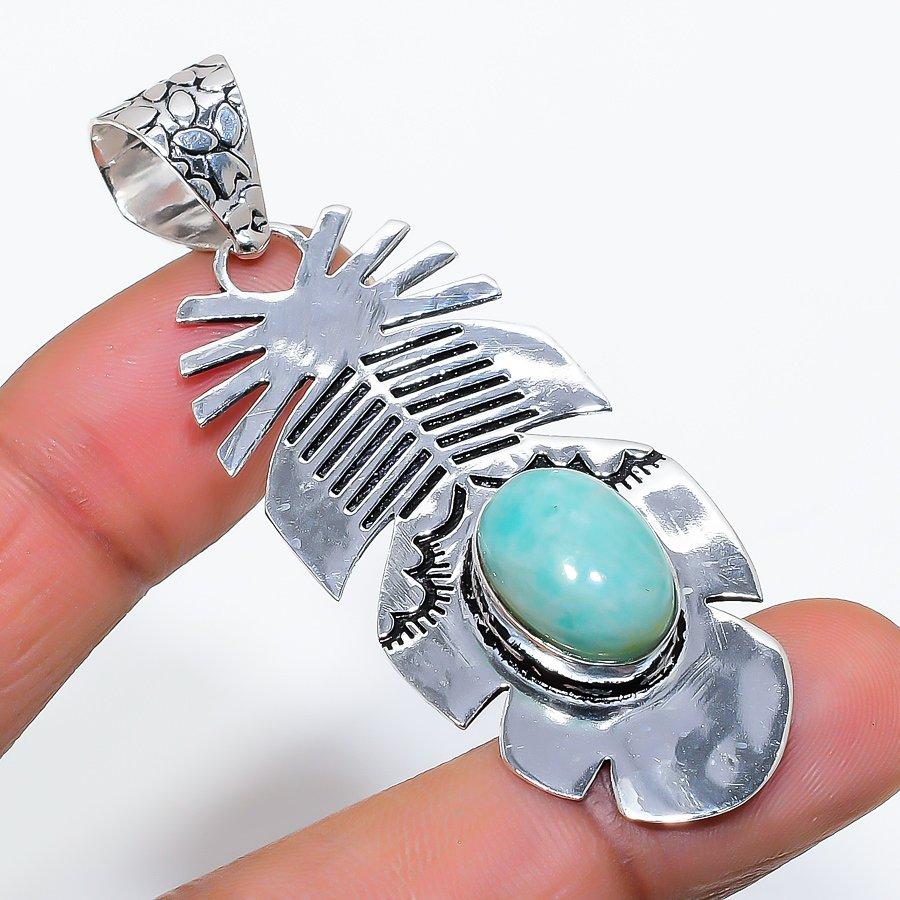 

Ювелирная подвеска ручной работы с драгоценным камнем амазонитом 2,48 дюйма VR-4261