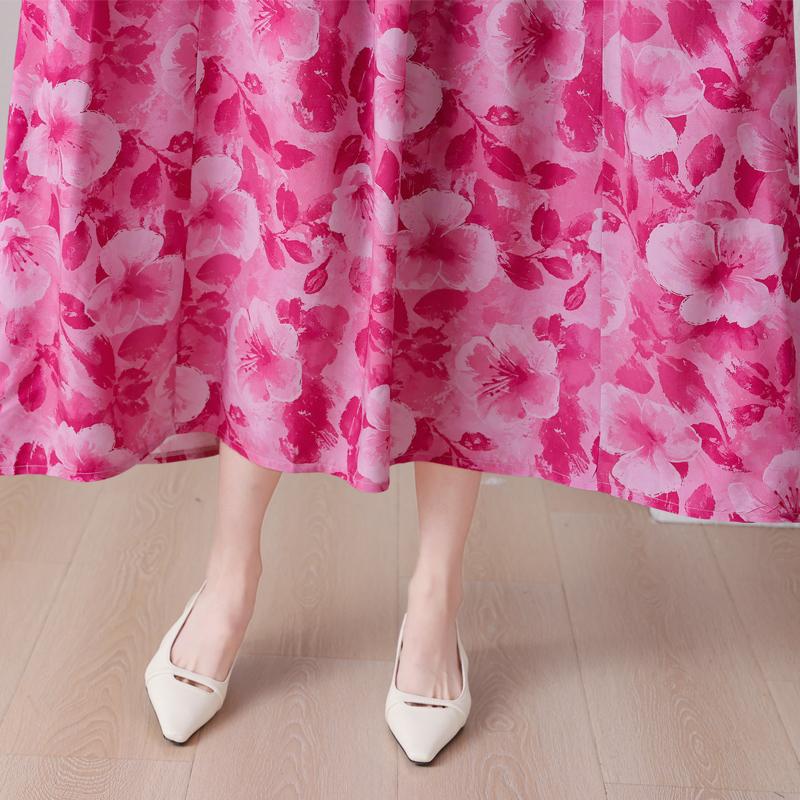 Elegant Women's Summer Dress Plus Size Casual Short Sleeve Vintage Loose Long Dress Summer Clothes
