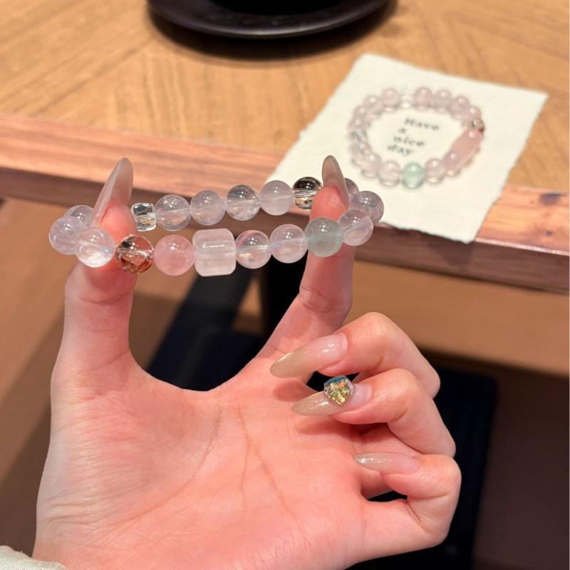 Handmade Natural Rose Quartz Square Bead Bracelet Women Delicate Pink Crystal Jewelry Lightweight Chic Accessory