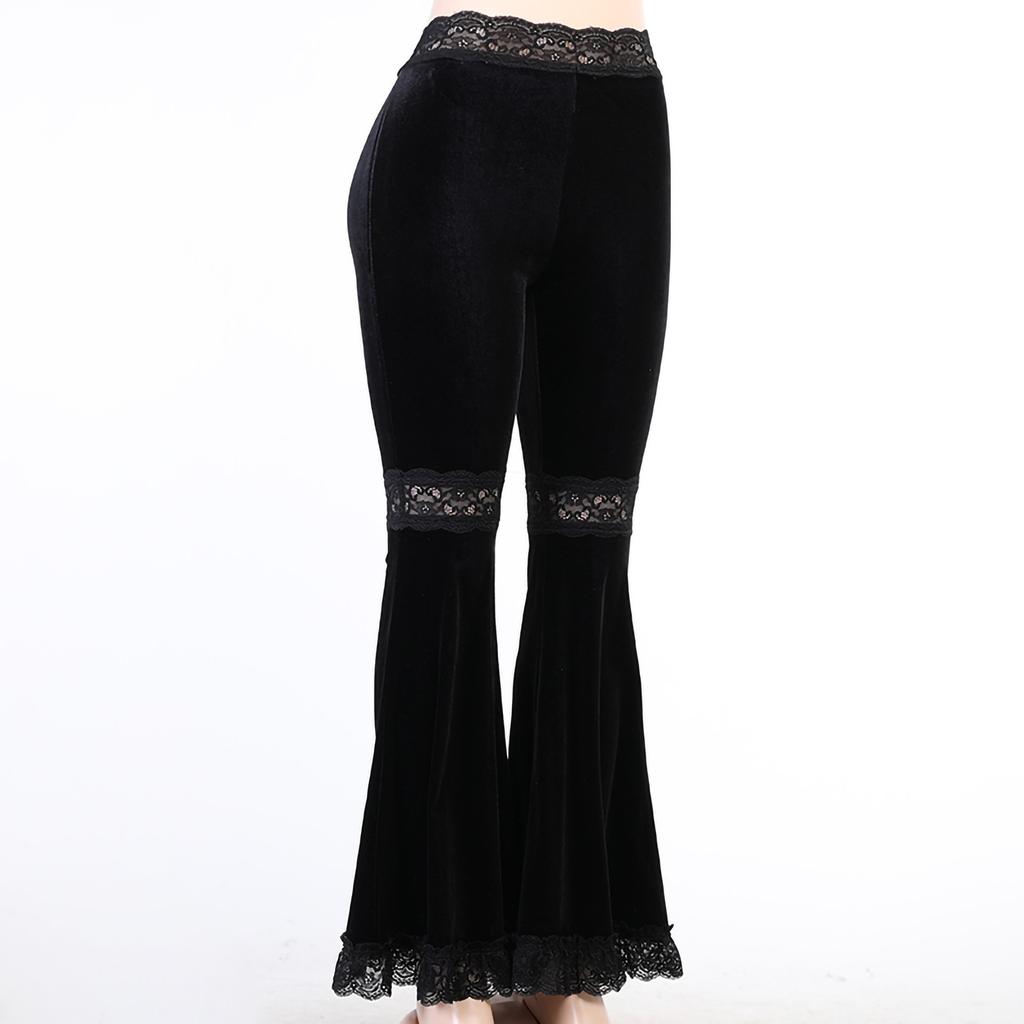 Women Fashion Pants Gothic Paneled Lace Wide-leg Pants Long Pants