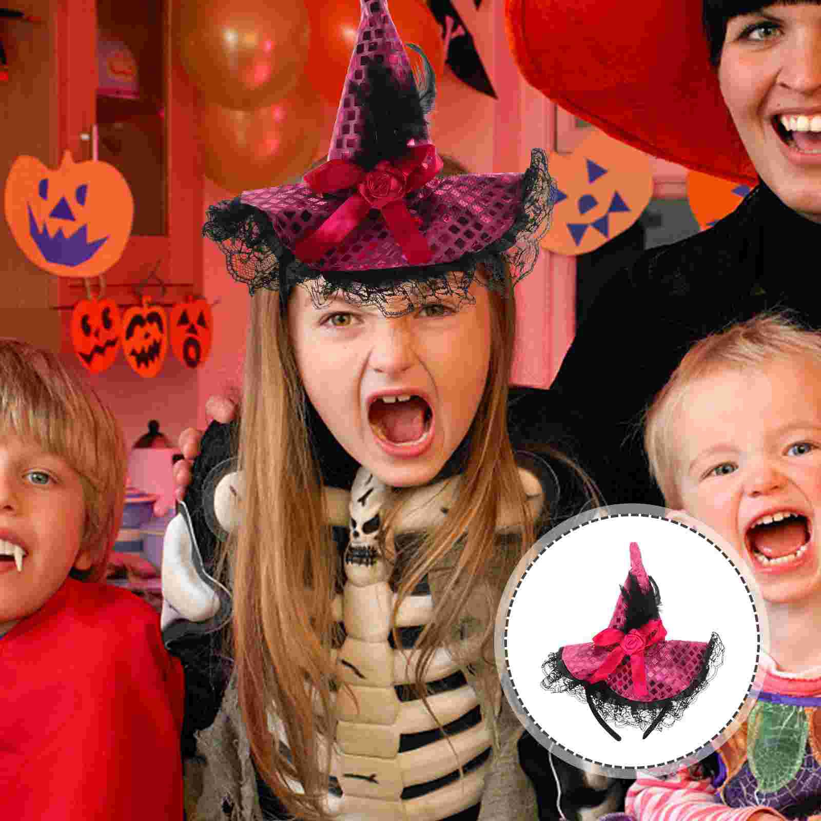 

Feathered Witch Hat Headband Kids Halloween Party Costume Props Unique Style Festive Supplies Event Accessories Dress Up