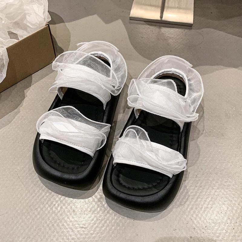Lace Lace One-word Drag Women's Summer New Thick-soled Retro Outer Slippers Heightened Small Cool Slippers