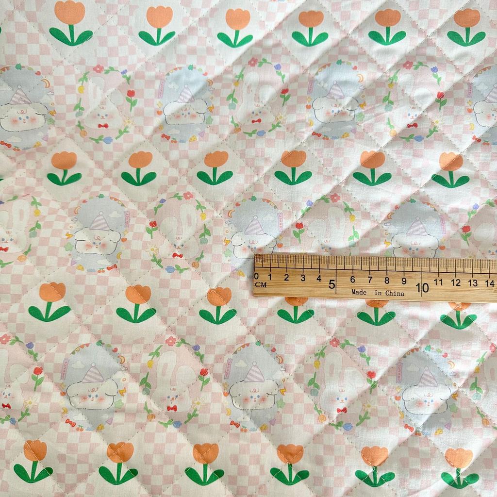 0.5m/1m Pure Cotton Korean Rabbit Print Quilted Cotton Fabric for Sewing Vests Pet Clothes Cotton Coats Handmade DIY Fabrics
