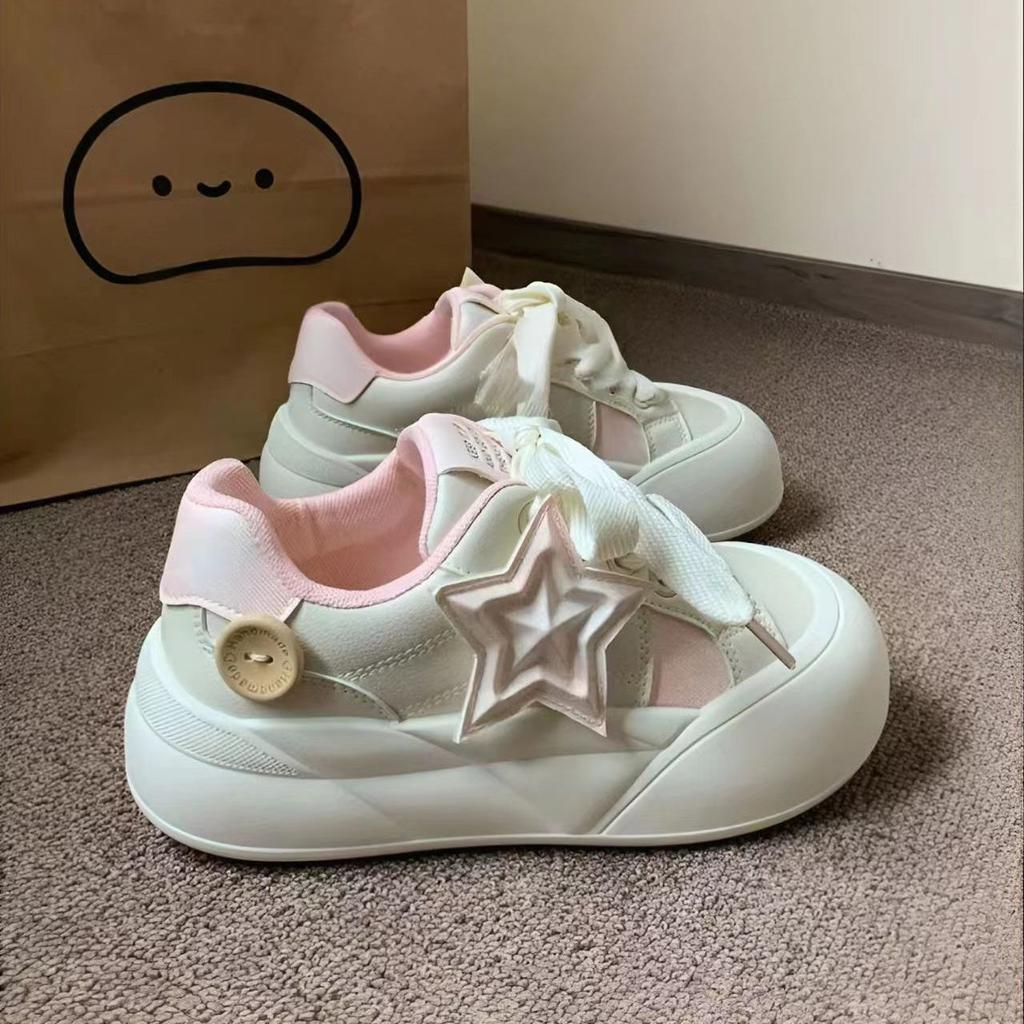 Thick sole heightening versatile little white shoes women's summer new sports board shoes college style ugly cute bread shoes women