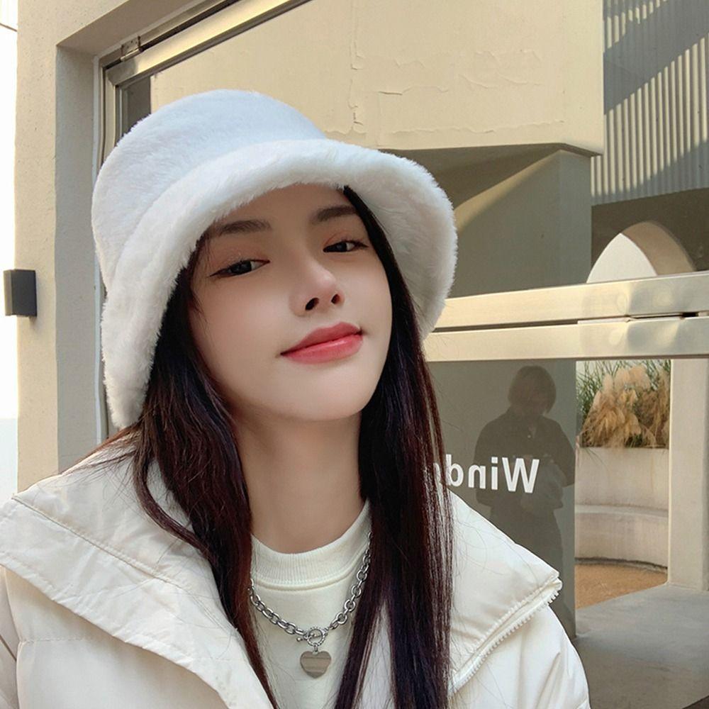 Faux Fur Winter Hat Soft Fisherman's Cap Fashion Bucket Hat  Outdoor