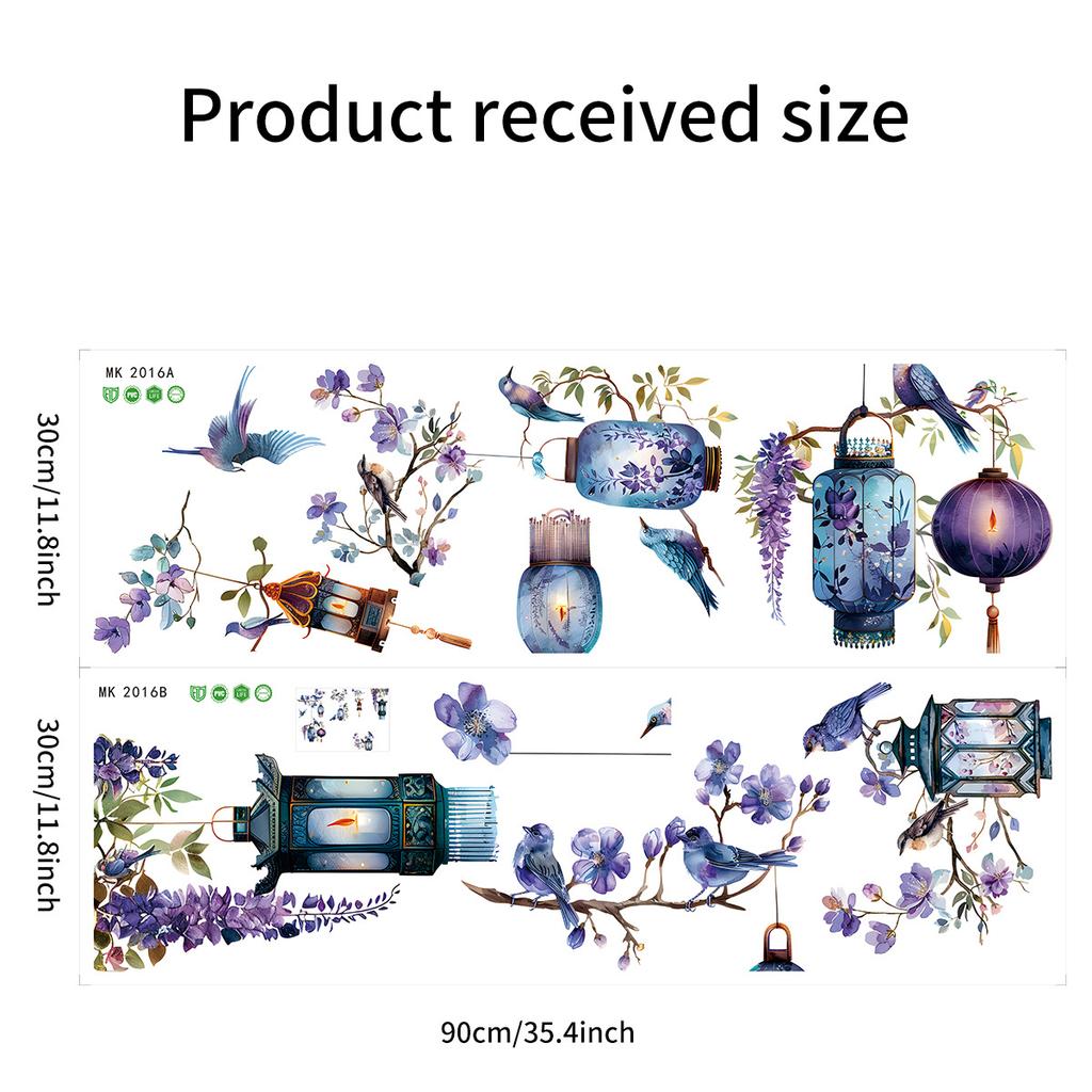 Wall Sticker Purple Flower Bird On Branch Decoration for Bedroom Living Room Background Self Adhesive Removable