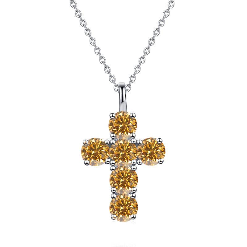European Hot-Selling 3 Carat Moissanite Cross Necklace with White Gold-Plated Copper O-Chain