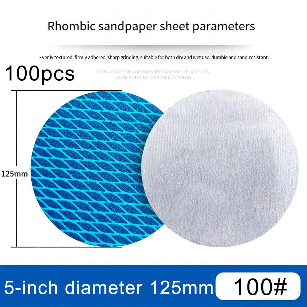 100 Stück 5 Zoll 125mm Schleifpapier für Schleifscheiben mit Anti-Blocking-Rautenmuster, mit Beflockungs-Selbstklebeverfahren